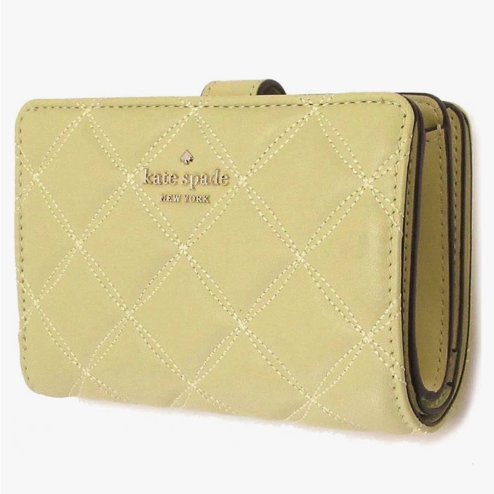 Kate Spade Natalia Quilted Leather Medium Compact Bifold Wallet in Yellow